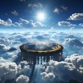 Abstract illustration of a flat earth under a dome.