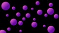 Abstract illustration of flying purple ball on black background. Beautiful floating shiny purple ball. Purple spherical balls or