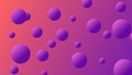 Abstract illustration of flying purple ball on orange and purple background. Beautiful floating shiny purple ball. Purple