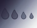 Abstract illustration of four different size falling water drops on blurred blue grey background. Oil, water  or  liquid drops. Royalty Free Stock Photo