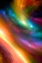 Abstract illustration of rainbowy colourful galaxy, planets, stars