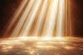 Abstract illustration of glowing light rays over smooth ivory background. Light beams radiate from above creating warm, bright