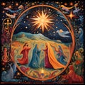 Abstract illustration of a great star in the sky, Rich decorations and Women. Christmas card as a symbol of remembrance of the