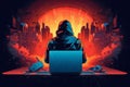 Abstract illustration of hacker in hood - computer security concept - city explosion - terrorism concept Royalty Free Stock Photo