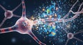 Neuron cell with digital data stream, neural network, artificial intelligence, science and technology Royalty Free Stock Photo