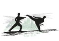 Abstract illustration of karate fighters