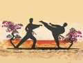 Abstract illustration of karate fighters