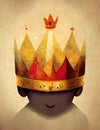 abstract illustration of a little prince with a big crown, no face anonym, children book art, ai generated image