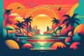 Abstract illustration Miami Holliday retro theme. Vivid colors. Generative AI