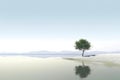 Abstract illustration minimalist landscape, alone tree in clear nature landscapeAbstract illustration minimalist landscape, Alone