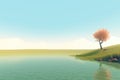 Abstract illustration minimalist landscape, alone tree in clear nature landscapeAbstract illustration minimalist landscape, Alone