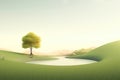 Abstract illustration minimalist landscape, alone tree in clear nature landscapeAbstract illustration minimalist landscape, Alone