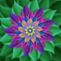 Abstract illustration, multi-colored stylized flower on a dark green background Royalty Free Stock Photo