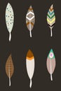 Abstract illustration of native american feathers. Several options for coloring feathers.