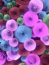 Abstract Illustration of paper-crafted, quilling flowers with different shades of spring colors. 3d rendering Royalty Free Stock Photo