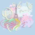 Abstract illustration Paris, striped watercolor background with Eiffel Towe Royalty Free Stock Photo