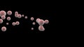 Abstract illustration of pink liquid droplets in zero gravity, flying stream and merging. 3D rendering.