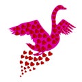 Abstract Illustration, Pink Swan In Hearts, On White Background,