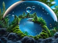 Abstract illustration of planet Earth in a drop of clear blue water as a symbol of environmental protection Royalty Free Stock Photo