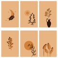 Set of 6 Minimalist Printable Illustrations. Botanical Prints. Boho. Pastel Colors in Shades of Orange. Interior Decor. Royalty Free Stock Photo