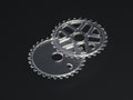 3D rendering bicycle or motocycle sprocket in plastic material on dark background