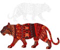 Abstract Illustration with red tiger, cat and painted its outline on white background , isolate Royalty Free Stock Photo