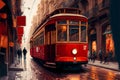 Abstract illustration of red tram on famous Istiklal street in Istambul