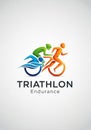 Abstract illustration representing triathlon events features stylized figures in motion. A blue Royalty Free Stock Photo