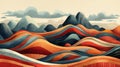 Abstract illustration of rolling hills and mountains in warm, earthy tones Royalty Free Stock Photo