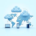Abstract illustration showing cloud icons connected to multiple devices Royalty Free Stock Photo