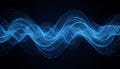 Abstract illustration of swirling blue particles, digital wave on a dark background, data visualization concept Royalty Free Stock Photo