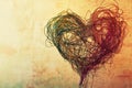 An abstract illustration of tangled threads slowly unravelling to form a heart, symbolizing