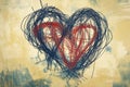 An abstract illustration of tangled threads slowly unravelling to form a heart, symbolizing