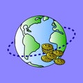 abstract illustration,circulation of finance in the world, the globe and money