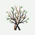 Abstract illustration of two intertwined trees with slender branches Royalty Free Stock Photo