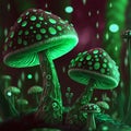 Abstract illustration of unusual mushrooms, fairytale forest