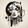 Abstract Art Deco Geometric Head: Modernism Vector Printmaking Royalty Free Stock Photo