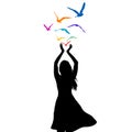 Abstract illustration of a woman silhouette with birds flying