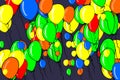 Abstract illustrations of flying balloons, conceptual. Wallpaper, greeting, sketch & party.