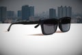 Abstract illustrations meaning the vision of leader by the image of the sunglasses and the big city.