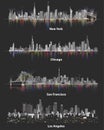 Abstract illustrations of urban United States of America city skylines at night on soft dark background Royalty Free Stock Photo