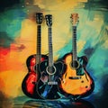 Abstract image of an acoustic guitar beside an electric guitar on grunge background. Musical instruments. Vintage style. Royalty Free Stock Photo