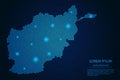 Abstract image Afghanistan map from point blue and glowing stars on a dark background.