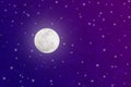 Bright Full Moon and Twinkle Stars in Blue and Purple Night Sky Royalty Free Stock Photo