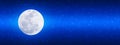 Bright Full Moon and Twinkle Stars in Shining Blue Night Sky Banner Background Royalty Free Stock Photo