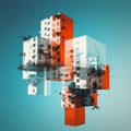 an abstract image of a building that is made up of multiple cubes