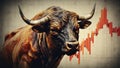 An abstract image of a bulls head against a rising graph, representing a strong stock market