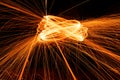 Abstract Image of Burning Wirewool being used to make circle like light trails at Night Royalty Free Stock Photo