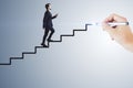 Abstract image of business man climbing hand drawn stairs on background. Teamwork, success and career development concept Royalty Free Stock Photo