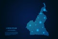Abstract image Cameroon map from point blue and glowing stars on a dark background